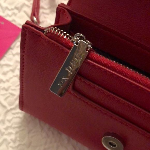 Betsey Johnson Crimson Faux Leather Crossbody Studded Hearts & Chain Accents NWT - Picture 12 of 16